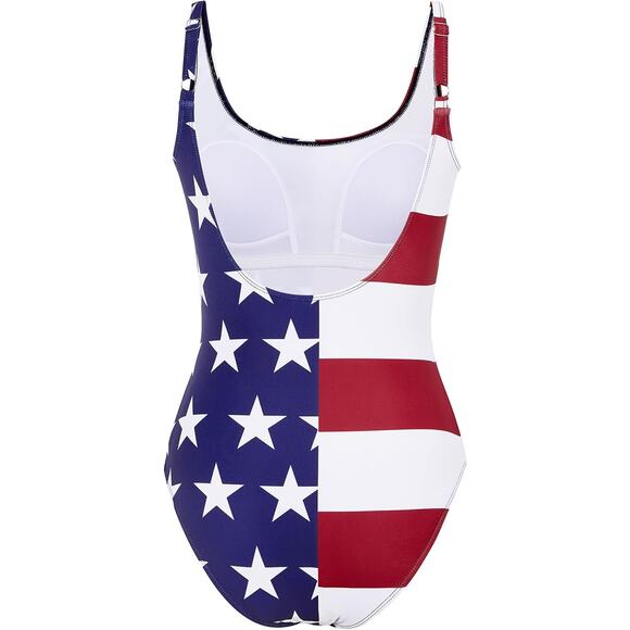 Womens 2XL American Flag Tummy Control Thin Strap One Piece Swimsuit Sim Suit - Picture 3 of 5
